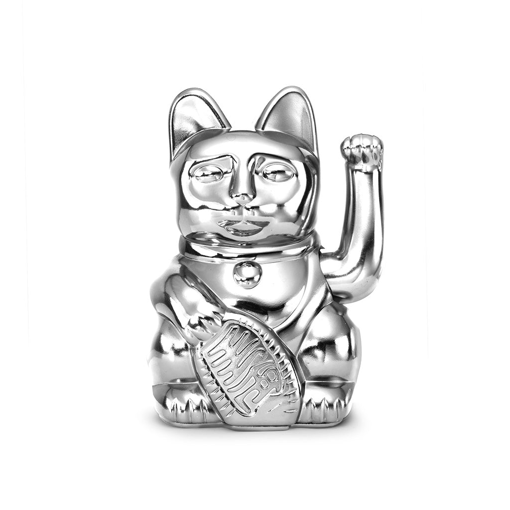 Lucky Cat Cosmic Shiny Silver "Mercury" - Winkekatze in Geschenkdose 15 cm