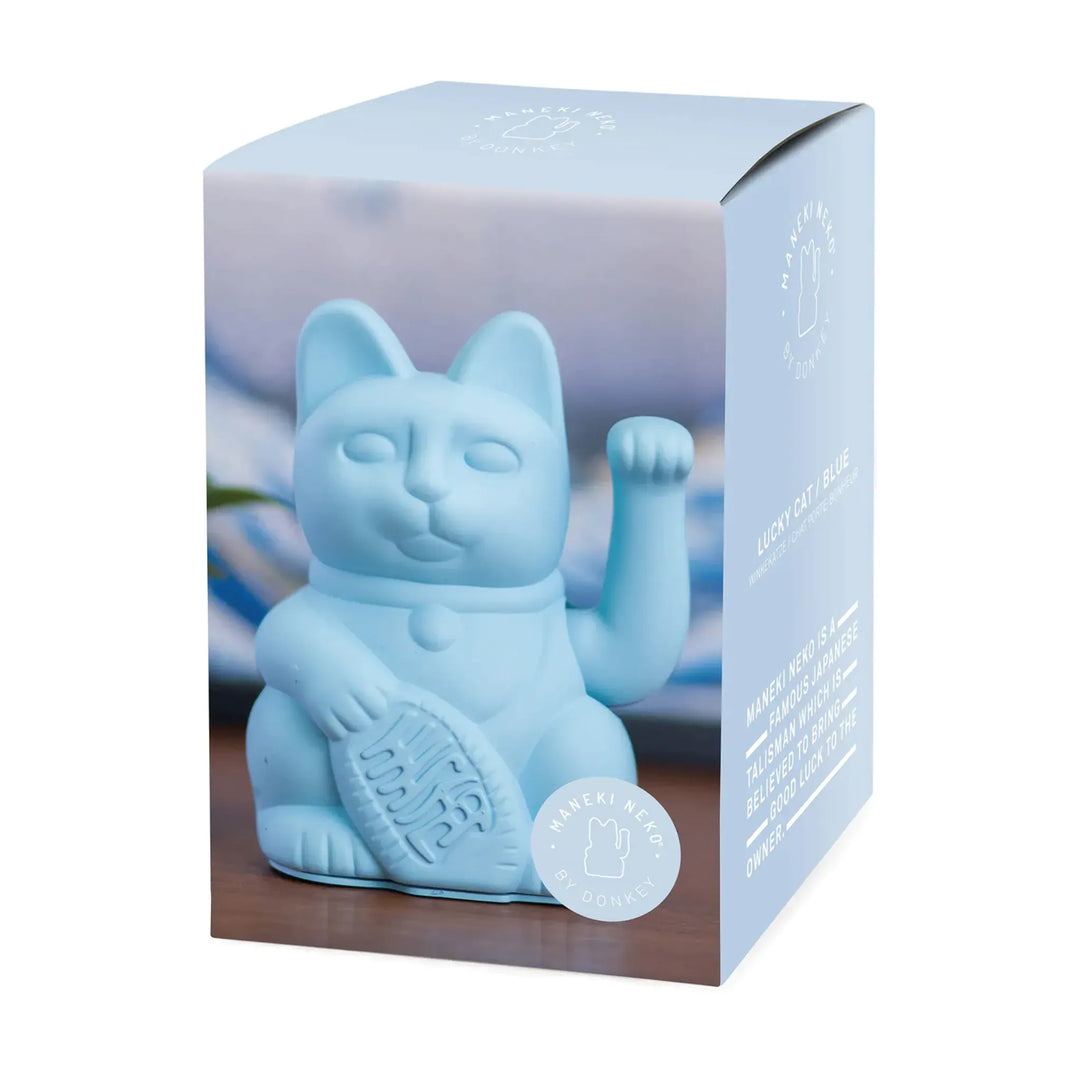 Lucky Cat Light Blue - Winkekatze "Zärtlichkeit" 15 cm