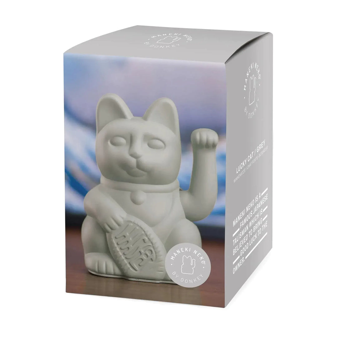 Lucky Cat Grey - Winkekatze "Stabilität und Sicherheit" 15 cm