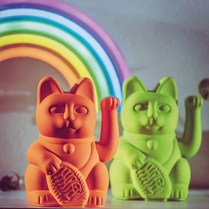 Lucky Cat Neon Orange - Winkekatze "Leidenschaft und Energie" 15 cm