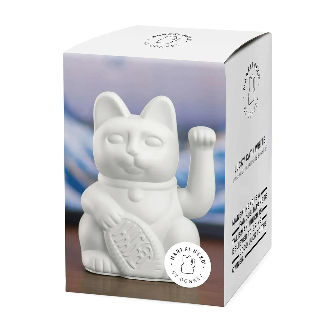 Lucky Cat White - Winkekatze "Frieden und Reflexion" 15 cm