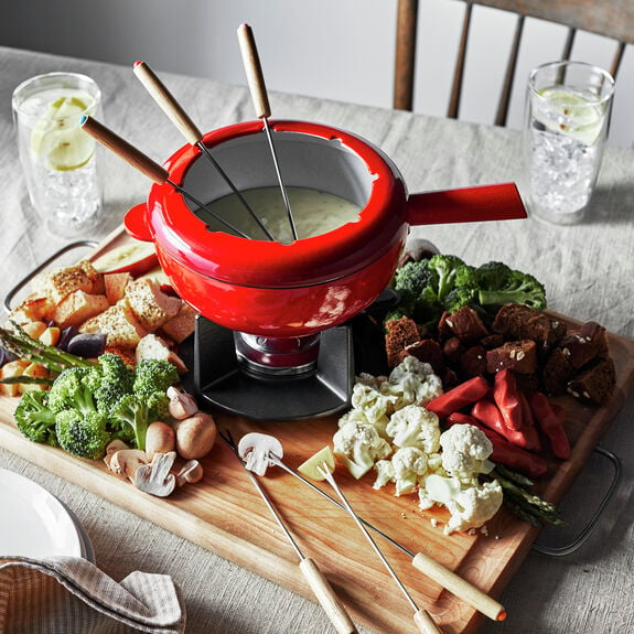 ZWILLING Fondue-Set aus Gusseisen 20 cm rot mit 6 Fonduegabeln