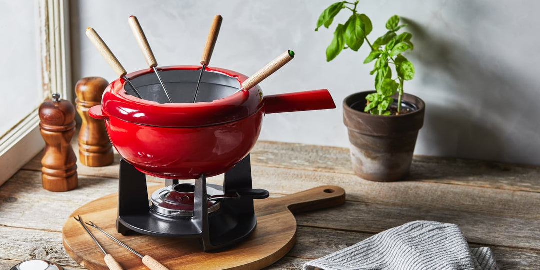 ZWILLING Fondue-Set aus Gusseisen 20 cm rot mit 6 Fonduegabeln