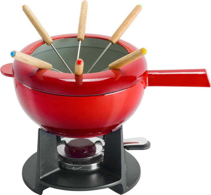 ZWILLING Fondue-Set aus Gusseisen 20 cm rot mit 6 Fonduegabeln