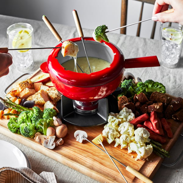 ZWILLING Fondue-Set aus Gusseisen 20 cm rot mit 6 Fonduegabeln