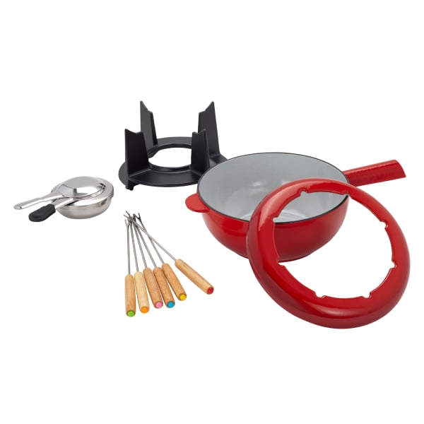 ZWILLING Fondue-Set aus Gusseisen 20 cm rot mit 6 Fonduegabeln